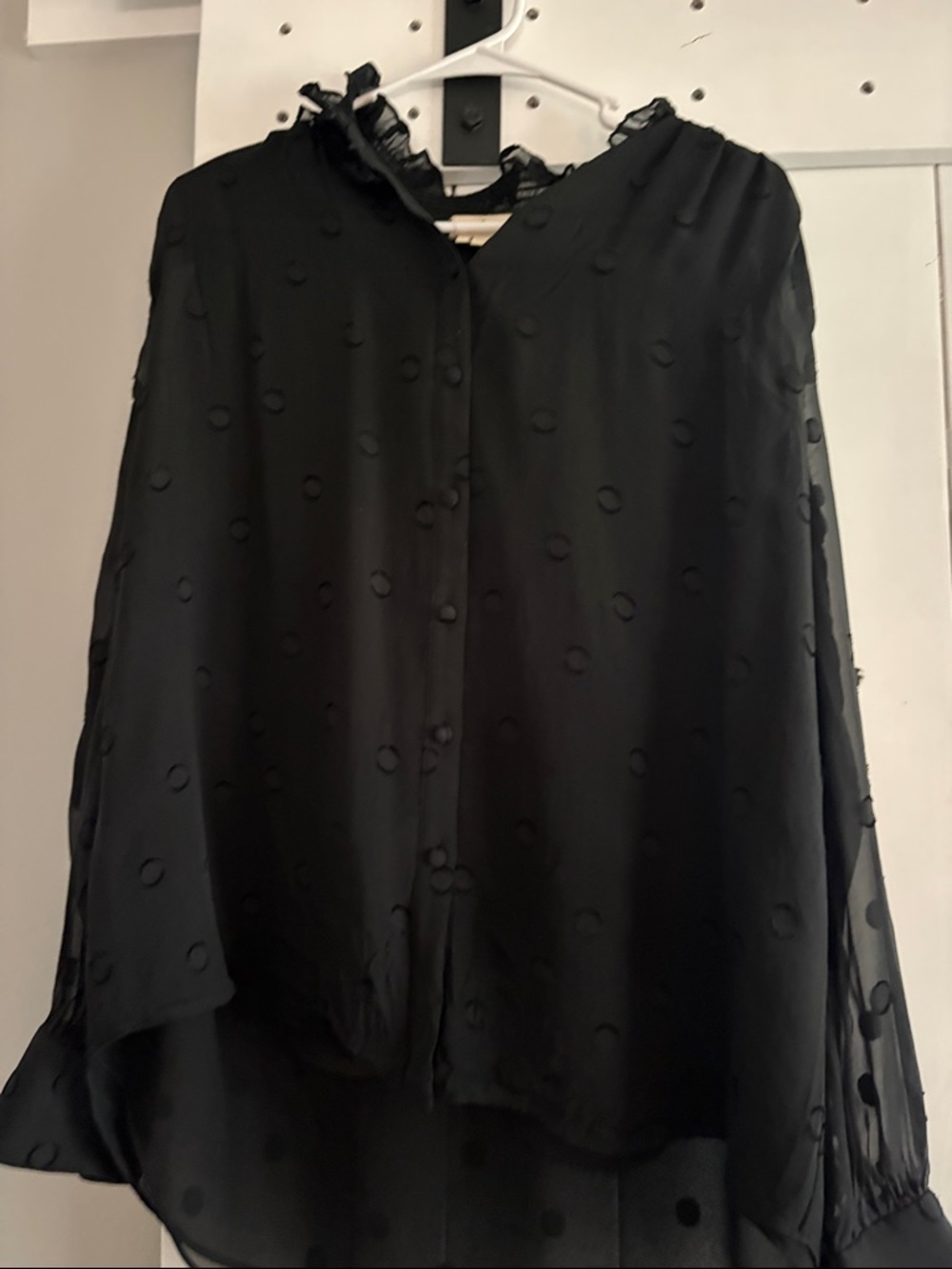 kate spade Black Sheer Swiss Dot Ruffle-Neck Blouse
